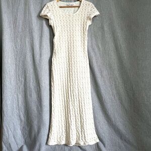 Christy Lyn Women Cap Sleeve Round Neck Crochet Lined Maxi Sz S Cotton Blend